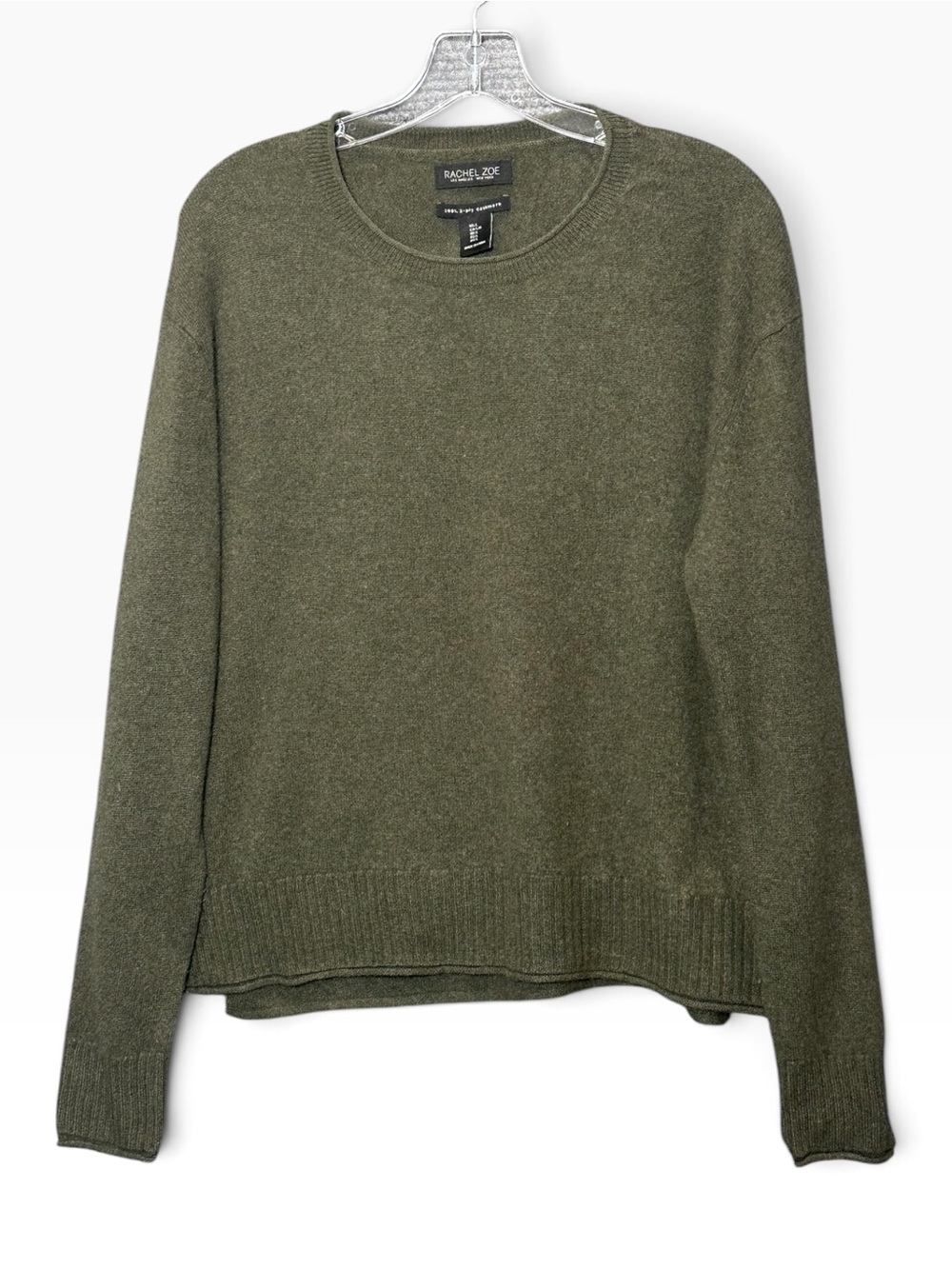 Rachel Zoe 100% Cashmere Sweater Womens L Green Crewneck Pullover Quiet Luxury
